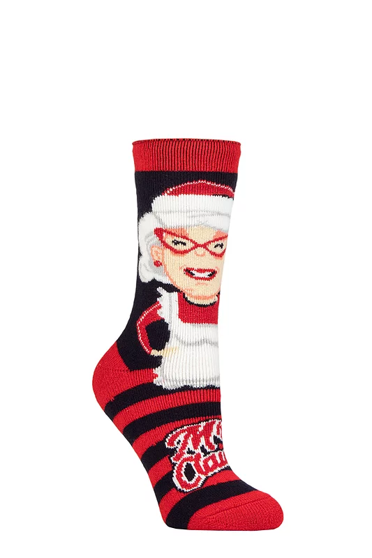 Women's 1 Pair SOCKSHOP Heat Holders Lite Christmas Socks Mrs. Claus 4-8