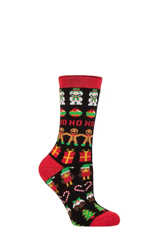 Women's 1 Pair SOCKSHOP Heat Holders Lite Christmas Socks Gingerbread & Baubles 4-8
