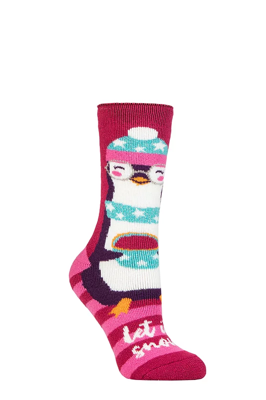 Women's 1 Pair SOCKSHOP Heat Holders Lite Christmas Socks Penguin 4-8