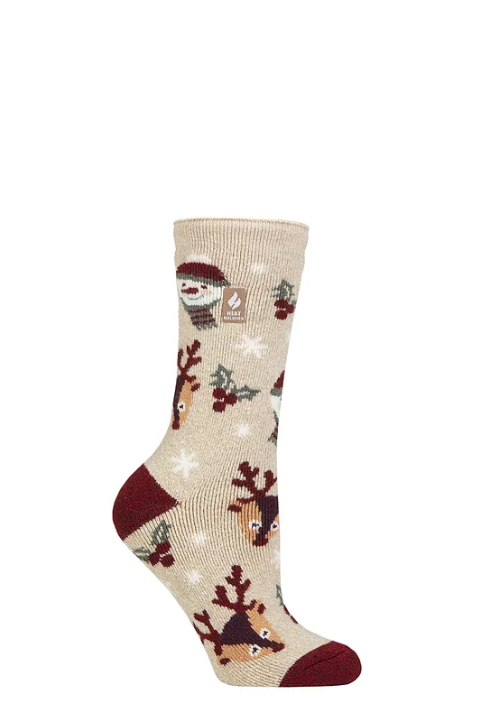 Women's 1 Pair SOCKSHOP Heat Holders Lite Christmas Socks Snowy Christmas 4-8