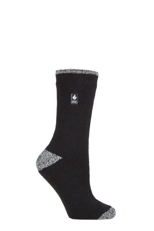 Women's 1 Pair SOCKSHOP Heat Holders 1.6 TOG Lite Patterned and Striped Socks Tenerife Heel & Toe Black / White 4-8 Ladies