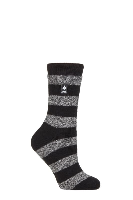 Women's 1 Pair SOCKSHOP Heat Holders 1.6 TOG Lite Patterned and Striped Socks Bologna Chunky Stripe Black / White 4-8 Ladies