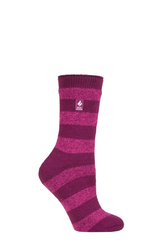 Women's 1 Pair SOCKSHOP Heat Holders 1.6 TOG Lite Patterned and Striped Socks Bologna Chunky Stripe Fuchsia / Berry 4-8 Ladies