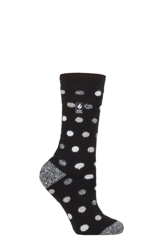 Women's 1 Pair SOCKSHOP Heat Holders 1.6 TOG Lite Patterned and Striped Socks Malaga Dots Black / White 4-8 Ladies