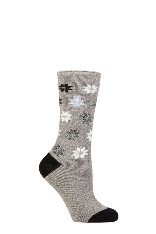 Women's 1 Pair SOCKSHOP Heat Holders 1.6 TOG Lite Patterned and Striped Socks St Moritz Snowflake Fairisle Grey 4-8