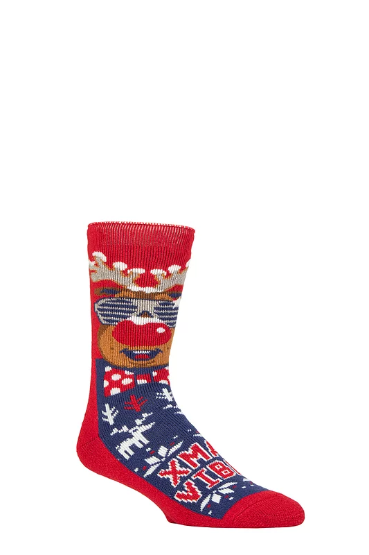 Mens 1 Pair SOCKSHOP Heat Holders 1.6 TOG Lite Christmas Socks Jazzy Rudolph 6-11