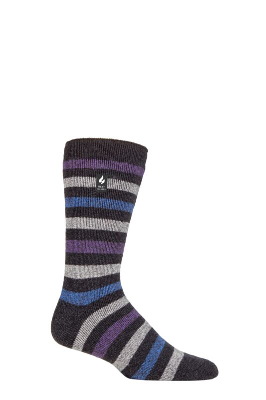 Mens 1 Pair SOCKSHOP Heat Holders 1.6 TOG Lite Striped, Patterned & Argyle Socks Split Medium Stripe Charcoal 6-11 Mens
