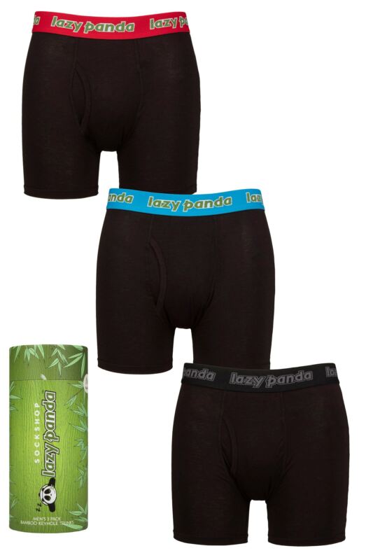 Mens 3 Pack SOCKSHOP Lazy Panda Bamboo Boxer Shorts Black / Red / Blue Small
