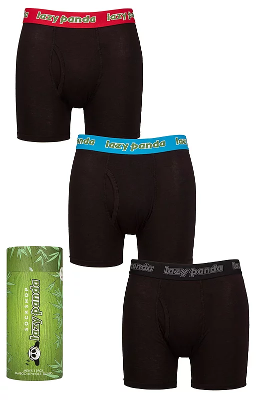 Mens 3 Pack SOCKSHOP Lazy Panda Bamboo Boxer Shorts Black / Red / Blue Extra Large