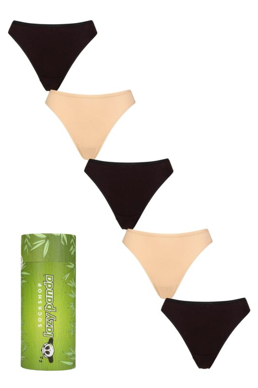 Women's 5 Pair SOCKSHOP Lazy Panda Bamboo Thongs