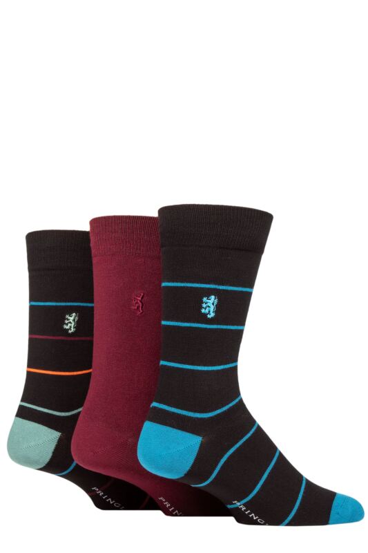 Mens 3 Pair Pringle Black Label Bamboo Patterned, Argyle and Striped Socks