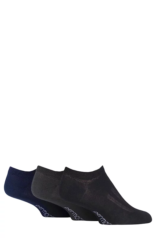 Mens and Women's 3 Pair SOCKSHOP PermaCool Evaporation Cooling Trainer Socks Black / Navy / Charcoal 6-8.5 Unisex