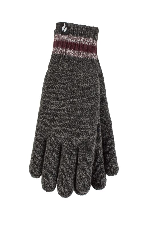 Mens 1 Pack SOCKSHOP Heat Holders Cedar Stripe Cuff Gloves Charcoal S/M