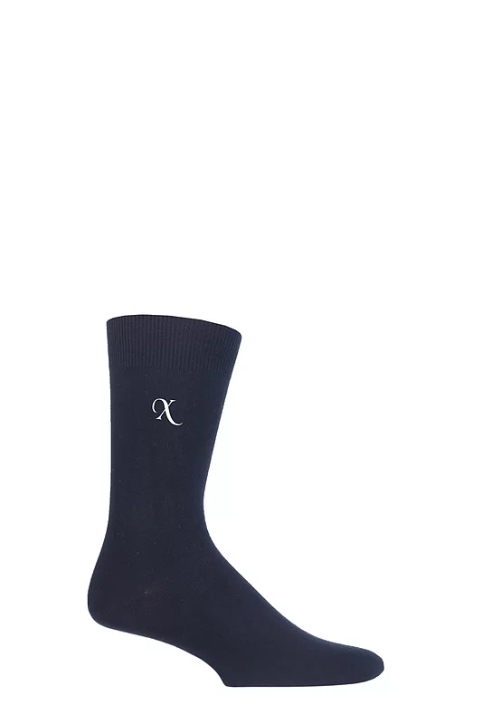 Mens 1 Pair SOCKSHOP New Individual Embroidered Initial Socks - U-Z X Navy 7-11 Mens
