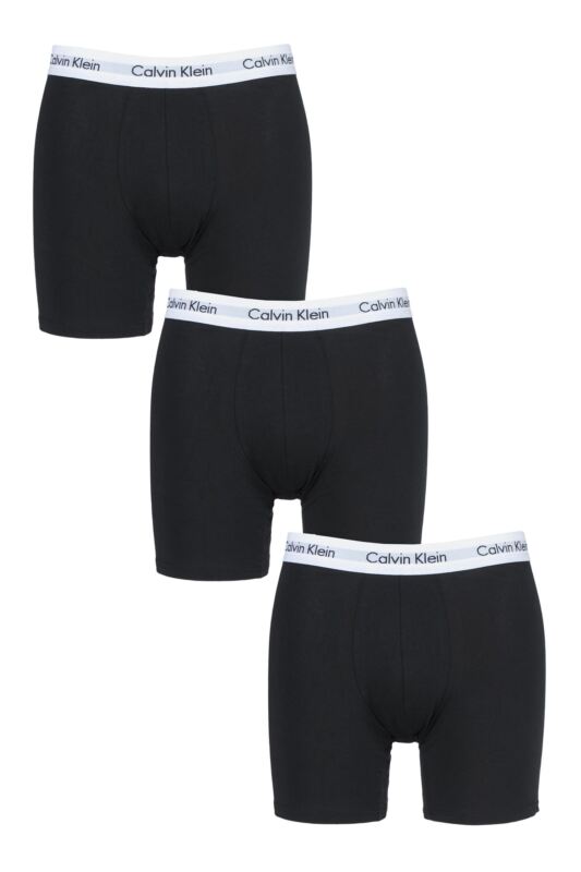 Mens 3 Pack Calvin Klein Cotton Stretch Longer Leg Trunks Black Small