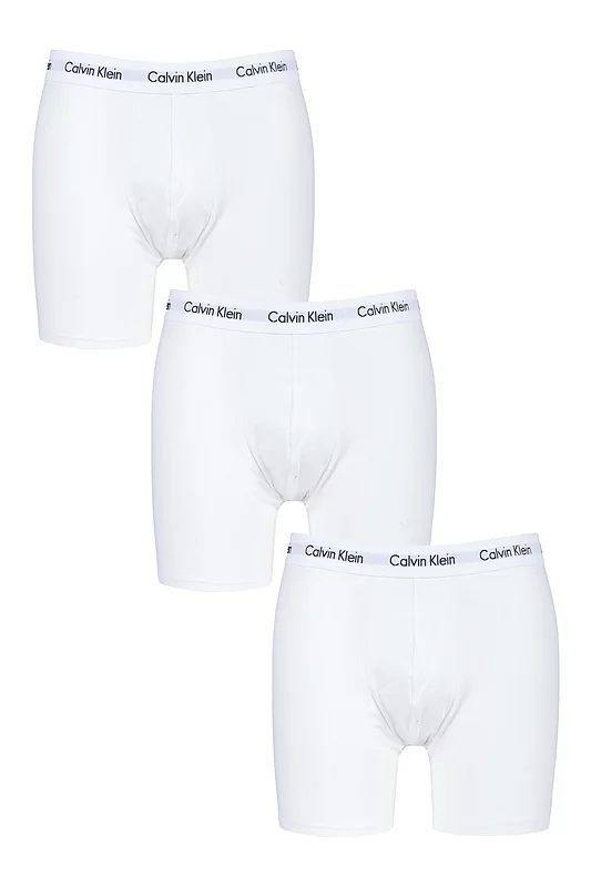 Mens 3 Pack Calvin Klein Cotton Stretch Longer Leg Trunks White Small