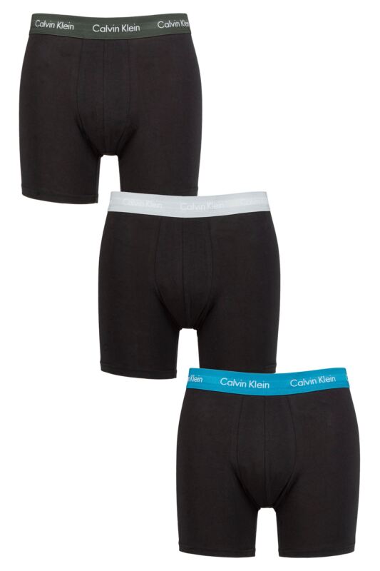 Mens 3 Pack Calvin Klein Cotton Stretch Longer Leg Trunks Black / Tapestry XS