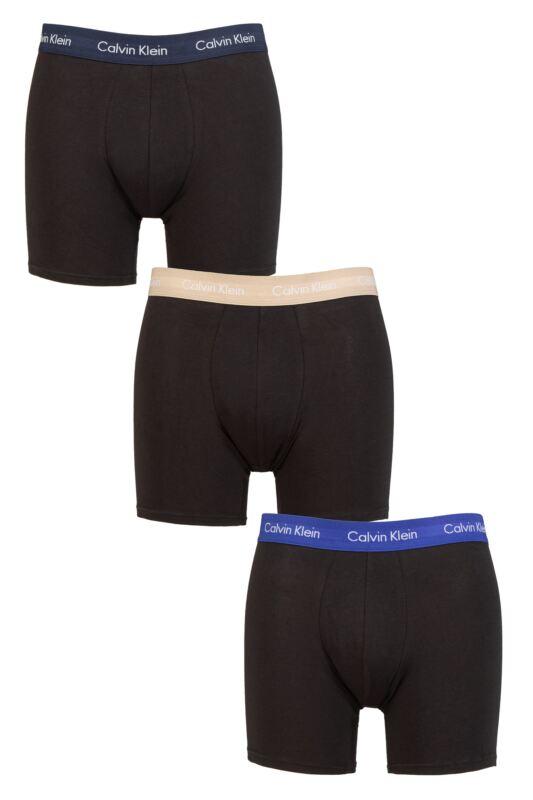 Mens 3 Pack Calvin Klein Cotton Stretch Longer Leg Trunks Shoreline / Clem / Travertine S