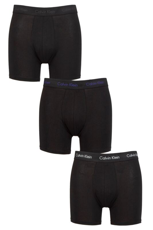 Mens 3 Pack Calvin Klein Cotton Stretch Longer Leg Trunks Grey / Blue / Grey S