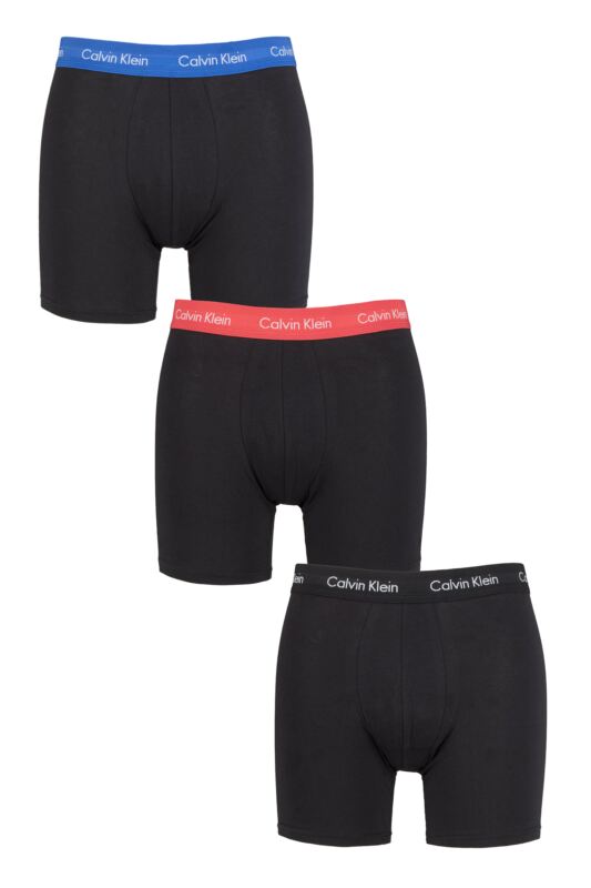 Mens 3 Pack Calvin Klein Cotton Stretch Longer Leg Trunks Blue / Strawberry Field / Black Extra Small