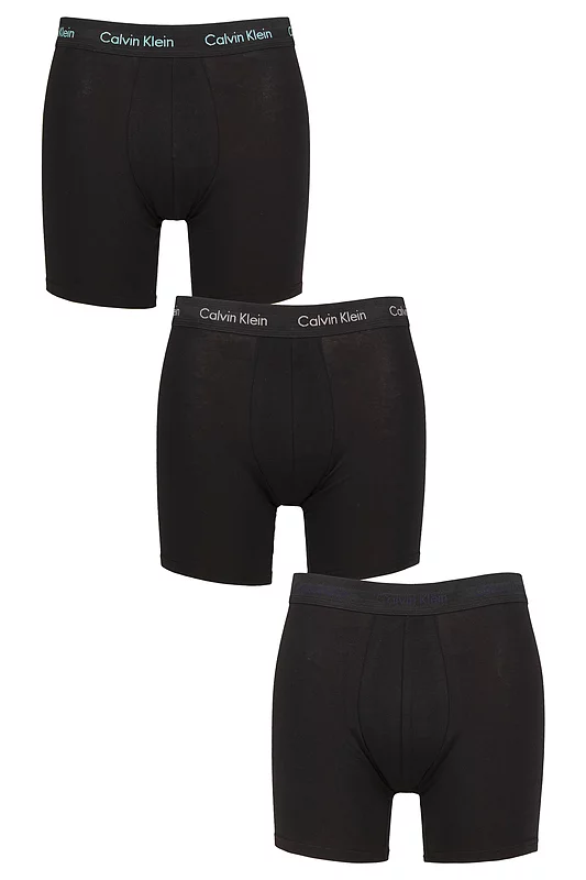 Mens 3 Pack Calvin Klein Cotton Stretch Longer Leg Trunks Cool Water / Grey Sand XS