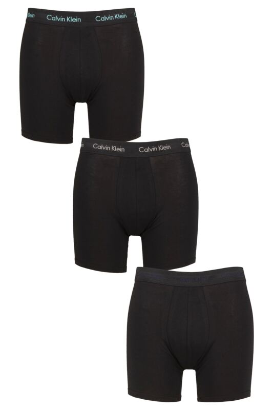 Mens 3 Pack Calvin Klein Cotton Stretch Longer Leg Trunks Cool Water / Grey Sand S