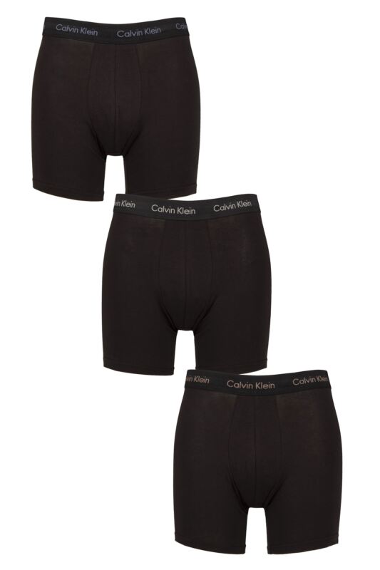 Mens 3 Pack Calvin Klein Cotton Stretch Longer Leg Trunks Iris / Grey / Dusty Tan S