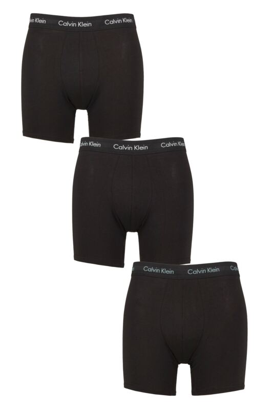 Mens 3 Pack Calvin Klein Cotton Stretch Longer Leg Trunks Black / Shade / Slate XS