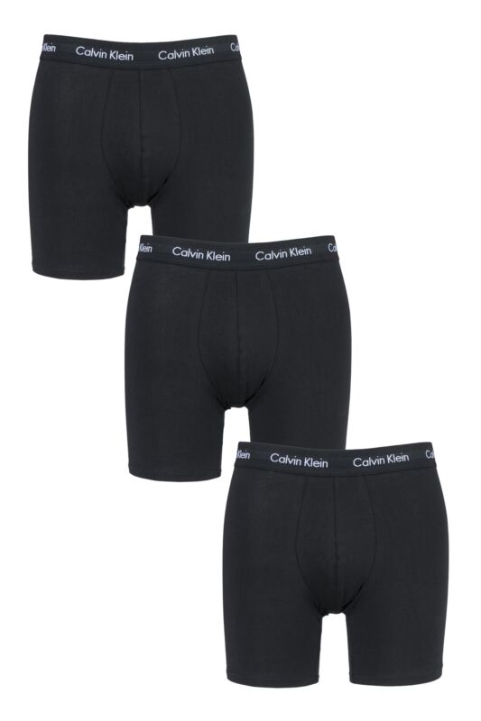 Mens 3 Pack Calvin Klein Cotton Stretch Longer Leg Trunks Black / Black Small