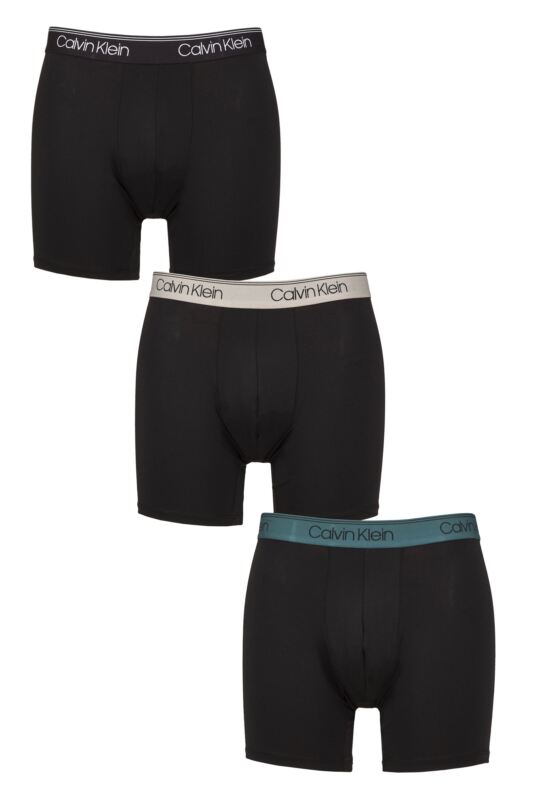 Mens 3 Pack Calvin Klein Microfiber Stretch Classic Fit Boxer Briefs Black / Ash / Mediterranean S