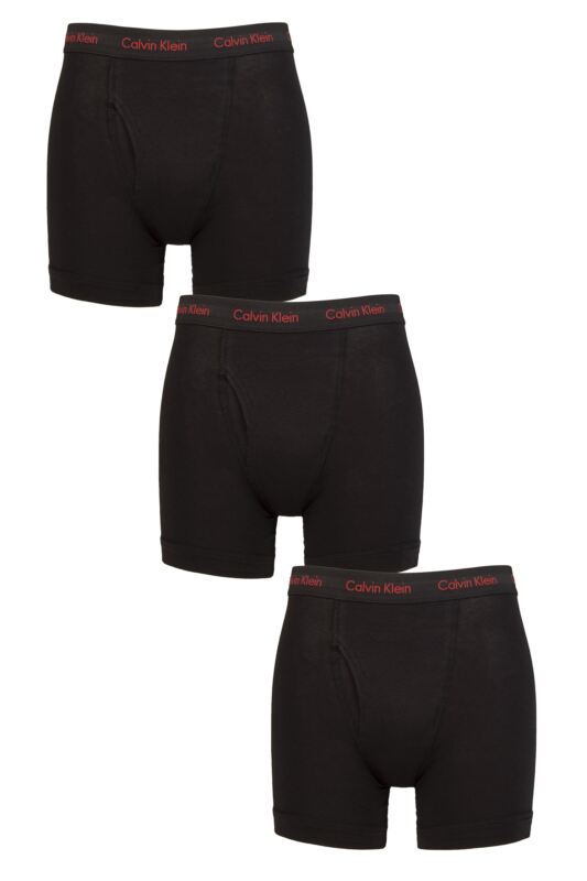 Mens 3 Pack Calvin Klein 100% Cotton Classic Fit Boxer Briefs Black / Pompian Red S