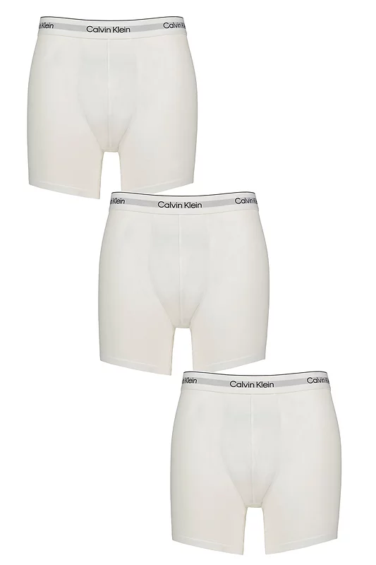 Mens 3 Pack Calvin Klein Cotton Stretch Longer Leg Trunks White / White / White XS