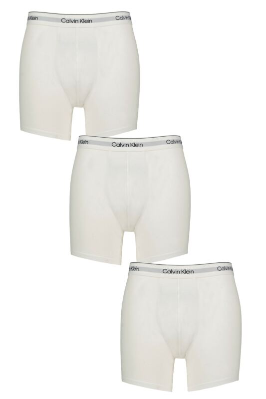Mens 3 Pack Calvin Klein Cotton Stretch Longer Leg Trunks White / White / White XL