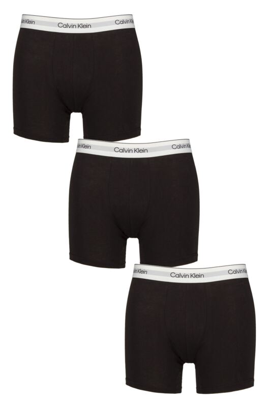 Mens 3 Pack Calvin Klein Cotton Stretch Longer Leg Trunks Blacks / Blacks / Blacks XS