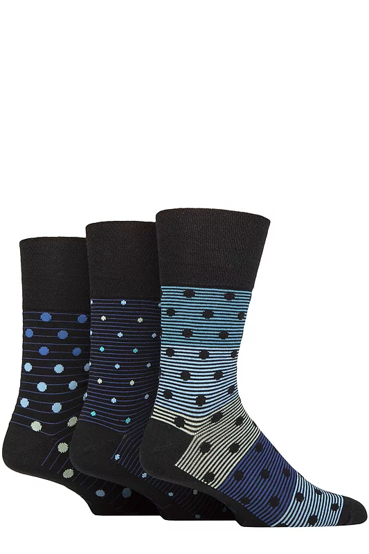 Mens 3 Pair Gentle Grip Cotton Argyle Patterned and Striped Socks Orbital World 6-11