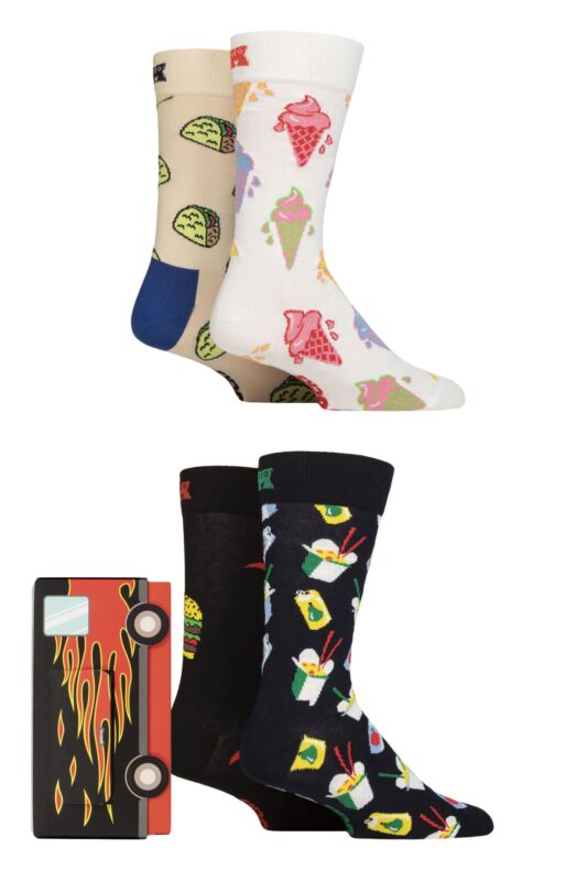 Mens and Women's 4 Pair Happy Socks Food Truck Gift Boxed Socks