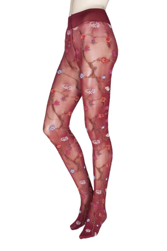 Women's 1 Pair Trasparenze Platino Floral Knit Opaque Tights Red Medium