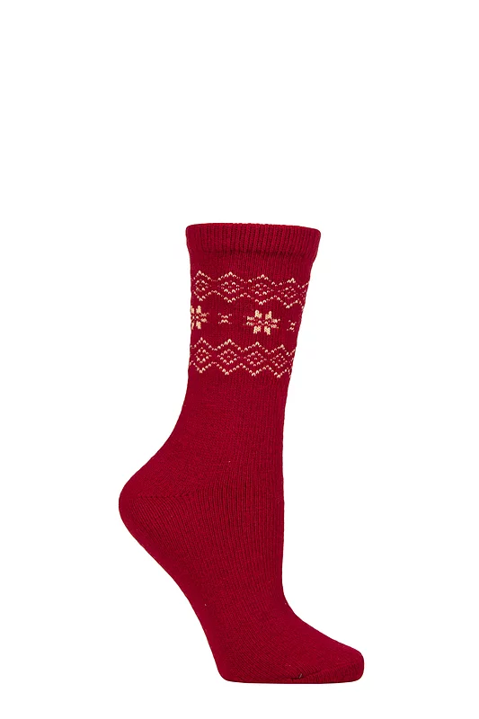 Women's 1 Pair SOCKSHOP Wildfeet Cashmere and Wool Blend Socks Red / Cream Fair Isle 4-8