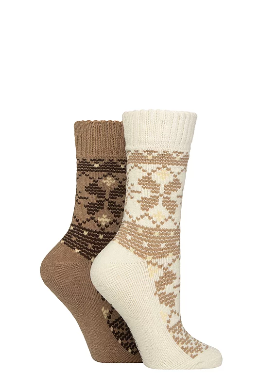 Women's 2 Pair SOCKSHOP Wildfeet Thermal Socks Snow / Brown 4-8