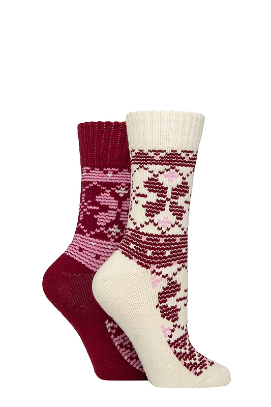 Women's 2 Pair SOCKSHOP Wildfeet Thermal Socks Snow / Pink 4-8