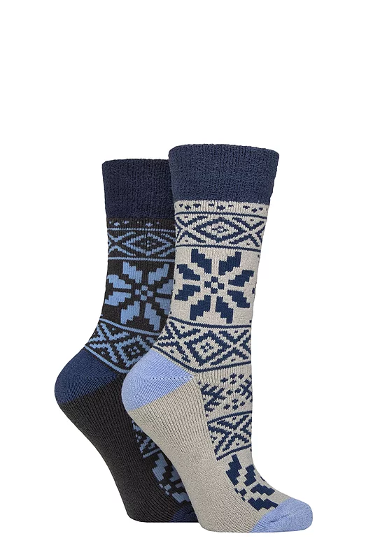 Women's 2 Pair SOCKSHOP Wildfeet Thermal Socks Grey / Navy 4-8