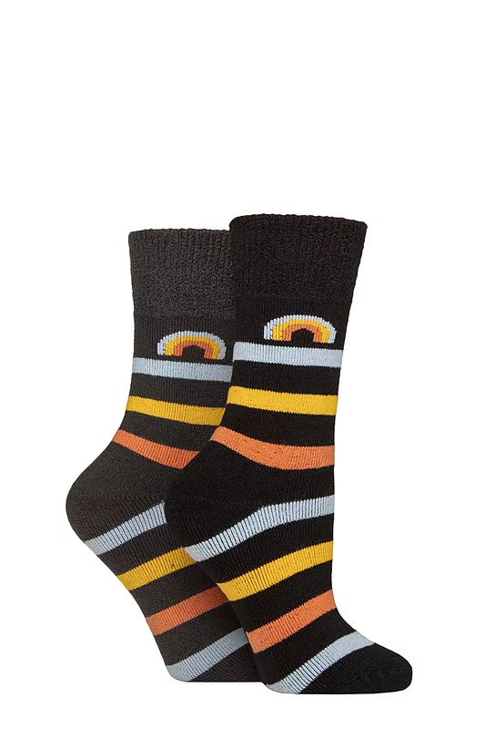 Women's 2 Pair SOCKSHOP Wildfeet Thermal Socks Black / Charcoal Rainbow 4-8 Women's