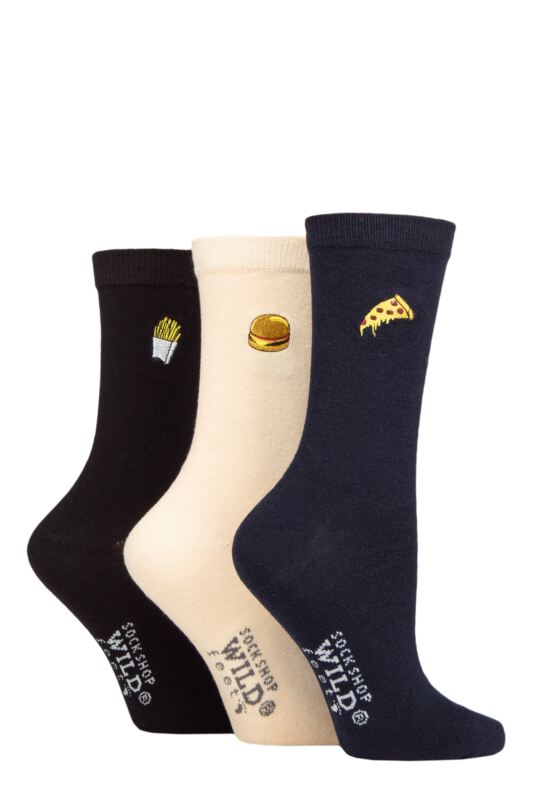 Women's 3 Pair SOCKSHOP Wildfeet Embroidered Socks