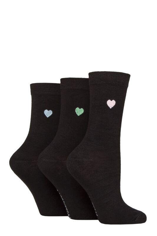 Women's 3 Pair SOCKSHOP Wildfeet Bamboo Embroidered Crew Socks