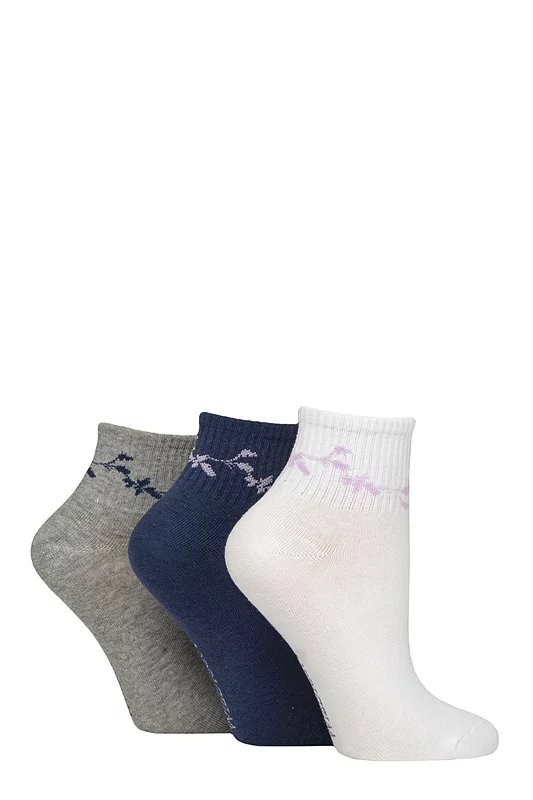 Women's 3 Pair SOCKSHOP Wildfeet Plain Mid Cut Ribbed Crew Socks White / Navy / Grey Floral 4-8