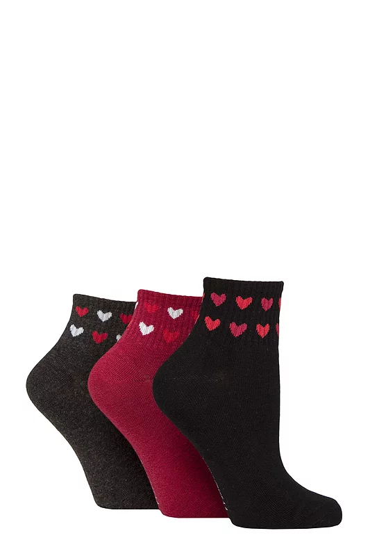 Women's 3 Pair SOCKSHOP Wildfeet Plain Mid Cut Ribbed Crew Socks Hearts 4-8