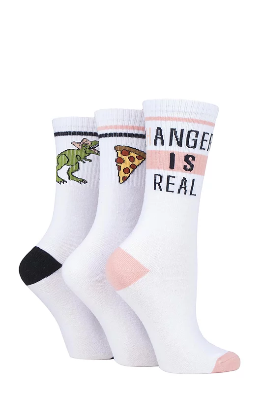Women's 3 Pair SOCKSHOP Wildfeet Slogan Cotton Sports Socks Hanger 4-8 Ladies