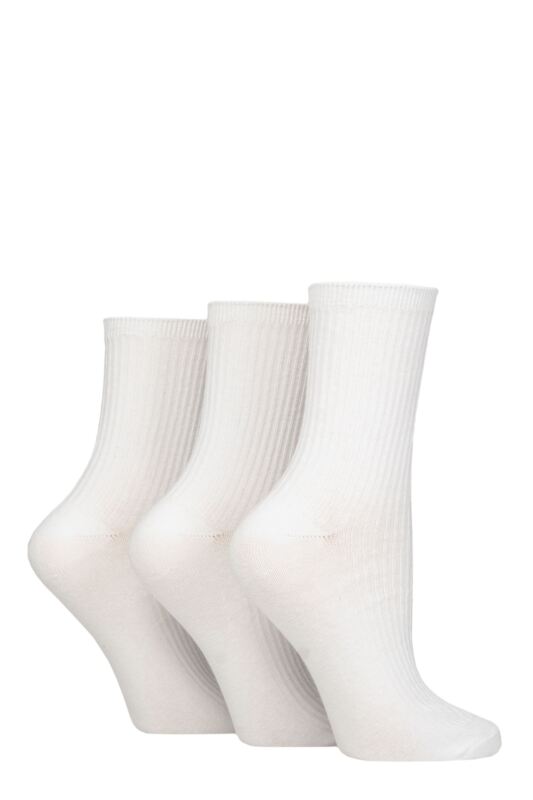 Women's 3 Pair SOCKSHOP Wildfeet Cotton Ribbed Socks White 4-8