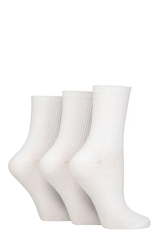 Women's 3 Pair SOCKSHOP Wildfeet Cotton Ribbed Socks