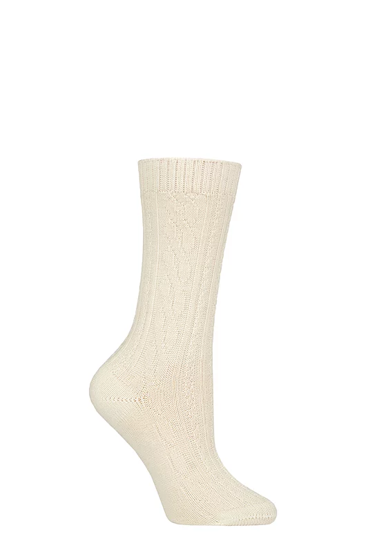 Women's 1 Pair Pantherella Agatha Merino Wool Cable Ribbed Socks Cream 4-7 Women's
